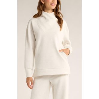 Zella Cozy Scuba Knit Mock Neck Tunic in Beige Ivory Heather at Nordstrom Rack, Size Medium