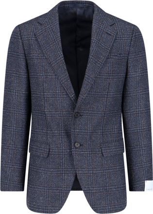 Caruso Blue Check Single-Breasted Wool-Blend Blazer