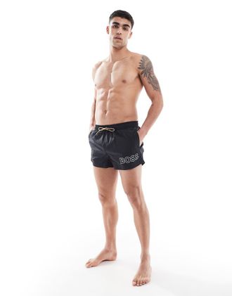 Boss Orange by Hugo Boss BOSS - Mooneye - Pantaloncini da bagno neri con logo-Nero