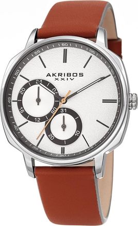 Akribos XXIV Quartz Silver Dial Brown Leather Mens Watch AK1022TN