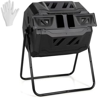 Costway Bidone da Compostaggio Girevole da Esterno, Dispositivo di Compostaggio da 40 Galloni con Doppia Camera 2 Porte Scorrevoli, Cesto Portatile per