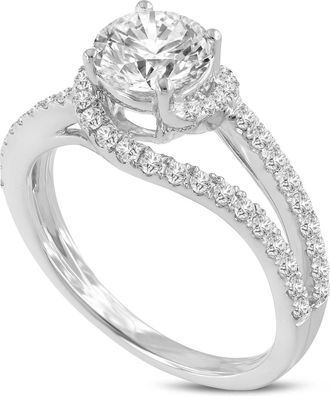 LuvMyJewelry Clemence 14K White Gold Round Cut Lab Grown Diamond Spiral Halo Engagement Ring - 1.55 Ct