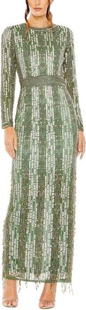 Mac Duggal Long Sleeve Beaded Gown