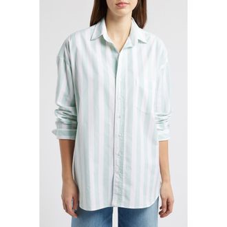 Frank & Eileen Shirley Stripe Oversize Button-Up Shirt in Wide Sage Stripe at Nordstrom Rack, Size Small