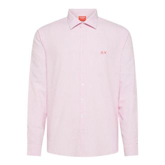 Sun 68 Gestreepte Katoenen Shirt - Heren - Casual Overhemden - Roze - L - Katoen - Overhemden