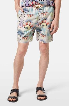 Scotch & Soda Print Mid Length Swim Trunks in Luna Pier White Aop at Nordstrom Rack, Size Xx-Large