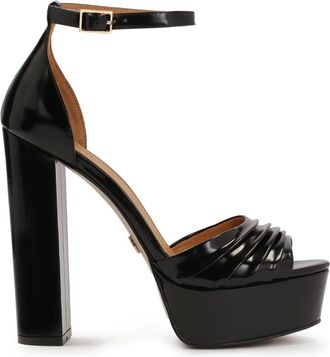 Kazar Schoenen, Dames, Zwart, 40 EU, Leer, Zwarte sandalen met een brede hak en plateauzool