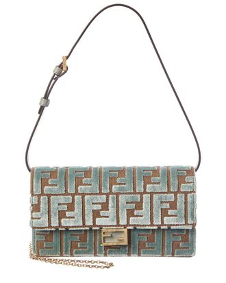 Fendi Fendi Baguette Ff Velvet & Leather Wallet On Chain