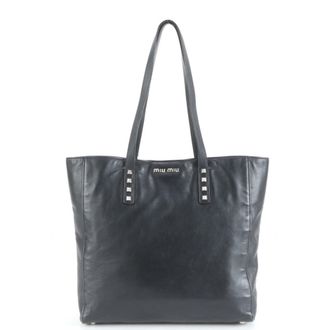 Miu Miu Black Leather Shoulder Bag Tote Bag (Pre-Owned)