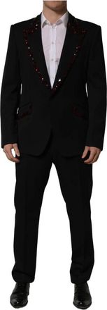Dolce & Gabbana Kristalversierde tweedelige set - Heren - Business pakken - Zwart - 2XL - Tweed - Kostuums