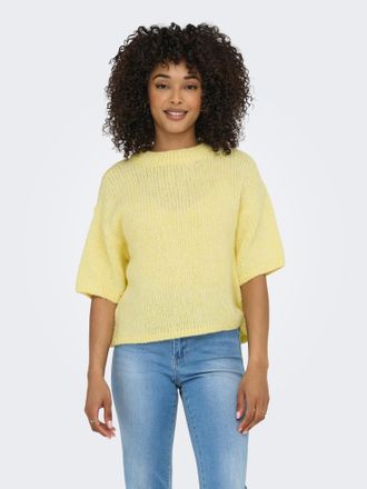 Jacqueline de Yong Kurzarmpullover JDY JDYLINEA S/S PULLOVER O-NECK KNT NOOS, Damen, Gr. XL, pastel gelb, Strick, Obermaterial: 80% Polyacryl, 20% Polyester, unifarben, 