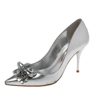 Sophia Webster Silver Leather Flower Lilico Pumps