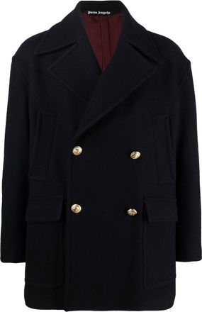 Palm Angels palm tree-embroidered coat - men - Polyamide/Cupro/Virgin Wool - 50 - Blue