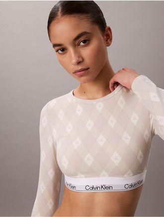 Calvin Klein Womens Icon Cotton Modal Lightly Lined Long Sleeve Tee Bralette - Neutral - XL