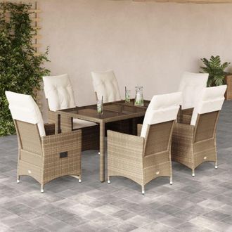 vidaXL Set Comedor De Jard&iacute;n 7 Pzas Con Cojines Rat&aacute;n Sint&eacute;tico Beige Vidaxl