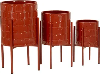 Dmora Dmora - Set Di 3 Portavasi Cisterna, Complemento DArredo, Articolo Decorativo, Accessorio DArredo, 36x36 H57 Cm, Rosso