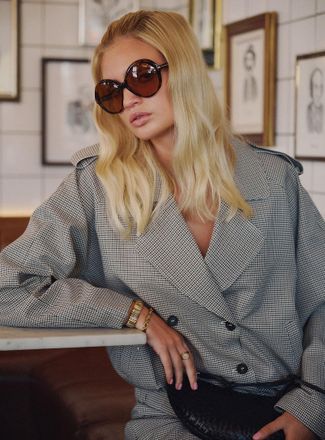 Icone Womens Houndstooth notched collar boxy blazer