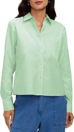 Foxcroft Jodie Stripe Cotton Button-Up Shirt in Mojito Green/White at Nordstrom, Size X-Large