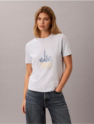 Calvin Klein Jeans Calvin Klein Womens Slim Cityscape Embossed Logo Tee - Blue - XL