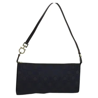 Ferragamo Gancini Canvas Navy Canvas Handbag (Pre-Owned)