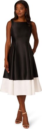 Adrianna Papell Womens Two Toned Mikado Midi Dress - Black - Size 6 UK