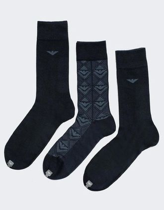 Emporio Armani Mens 3 Pack Socks In Navy/Blue Gift Set - Black - Size: 32/38/36/34/40/30/54/56/42/44/50/48/46/52/16/14.5/8/15/8.5/15.5/9/13/13.5/14/6
