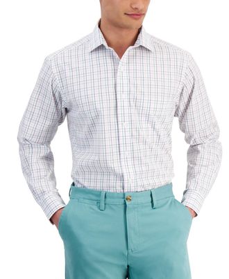 Club Room Letto Dress Shirt Mens White Multi Plaid Regular Fit FTS284