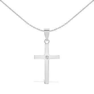 Jewelco London 9ct White Gold 0.03ct Diamond Solitaire Cross Pendant in Silver