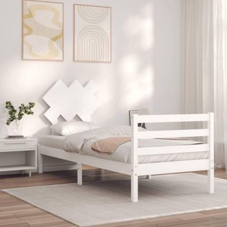 Berkfield Home Beautiful Bed Frame with Headboard White Single Solid Wood