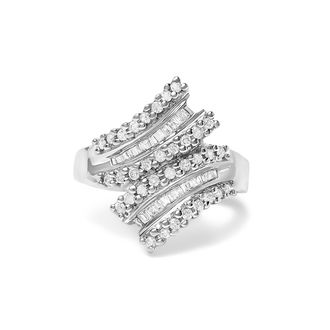House of Brilliance 14K White Gold 1/2 Cttw Round and Baguette Diamond Swirl Cocktail Ring
