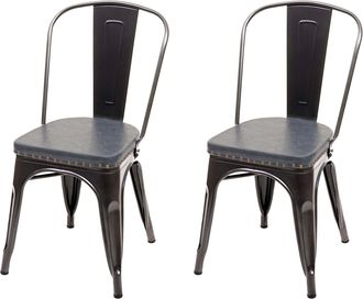 Hhg Juego De 2 Silla De Comedor Hhg 447e, Silla De Cocina Chesterfield Metal Piel Sint&eacute;tica Gastronom&iacute;a Industrial, Negro-gris