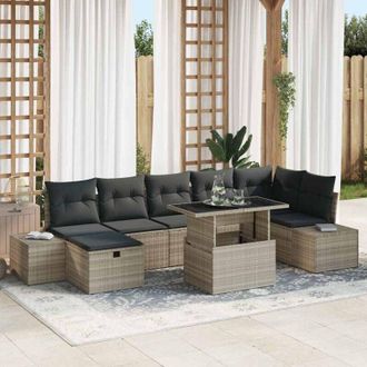 vidaXL Vidaxl - Conjunto De Sof&aacute; De Jard&iacute;n Con Coj&iacute;n 8 Pcs Gris Claro Polirat&aacute;n