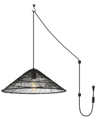 Jonathan Y Designs Jonathan Y Nova 20In 1-Light Farmhouse Rattan 180In Cord Plug-In Or Hardwired Led Pendant