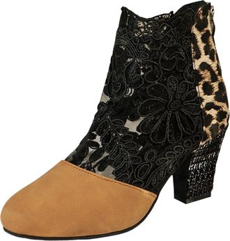 Generic 2026 Women Shoes Thick High Heel Sandals Fashionable Lace Leopard Print Breathable (Brown, 5.5)