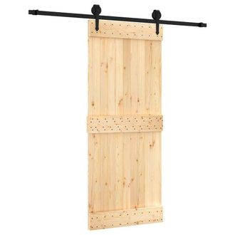Berkfield Home Sliding Door with Hardware Set 85x210 cm Solid Wood Pine in Brown
