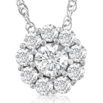 Pompeii3 5/8ct Diamond Halo Pendant 10K White Gold Womens Necklace
