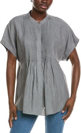Lafayette 148 New York Pintuck Linen Bib Blouse