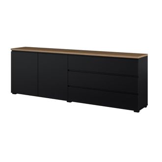 Petits Meubles Liko aparador largo de 2 puertas paneles laminados negro y madera