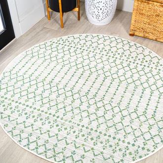 Jonathan Y Designs Ourika Moroccan Geometric Textured Weave Indoor/Outdoor Round Area Rug in Green/ivory at Nordstrom, Size 5Ft 0In X 5Ft 0In