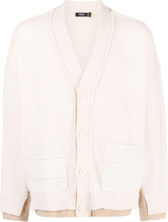 Five CM embroidered-detail knitted cardigan - men - Polyester/Acrylic/Wool/Spandex/Elastane - S - White