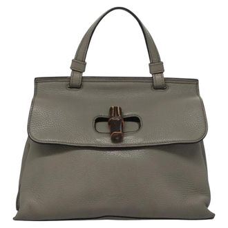 Gucci Bamboo Daily Top Handle Leather Gray Leather Handbag (Pre-Owned)