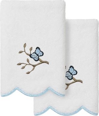 Linum Home Textiles 100% Turkish Cotton Teresa Scallop 2Pc Embellished Fingertip Towel Set