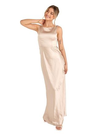 Six Stories Cowl Back Satin Bridesmaid Dress in Oyster at Nordstrom, Size 14