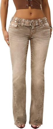 True Religion Joey Stud Belt Low Rise Flare Leg Jeans in Brown Wash at Nordstrom, Size 28