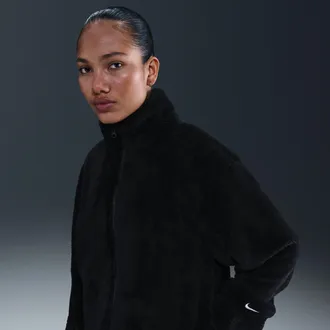 Nike Womens Nike Sportswear Essential High-Pile Fleece Jacket in Black | HV2815-010