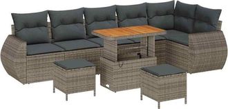 vidaXL Conjunto De Sof&aacute; De Jard&iacute;n 9 Pcs Gris Rattan De Poli&eacute;ster Vidaxl