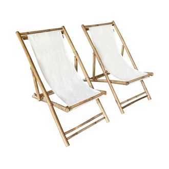Sweeek Juego de 2 sillas de bamb&uacute; y lienzo natural