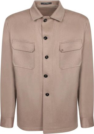 Tagliatore Overshirt - Heren - Casual Overhemden - Beige - L - Wol - Overhemden