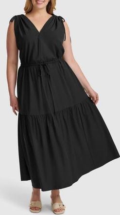 Calvin Klein Commuter Sleeveless Tiered Midi Dress in Black at Nordstrom Rack, Size 16W
