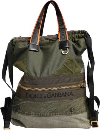 Dolce & Gabbana Mens Cotton-Nylon Patchwork Backpack Green Calfskin